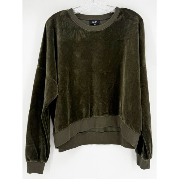 ME+EM Curved Hem Olive Green Velour Sweatshirt US Size 12 - Picture 1 of 7